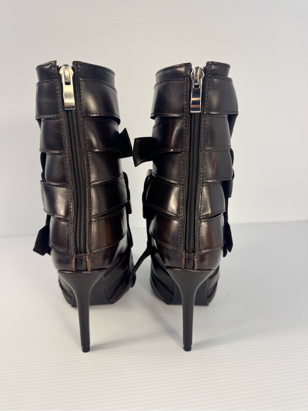 Alcetas Chocolate Brown Buckle Strap Pointed Toe Stiletto Ankle Boots NIB - Picture 5 of 8